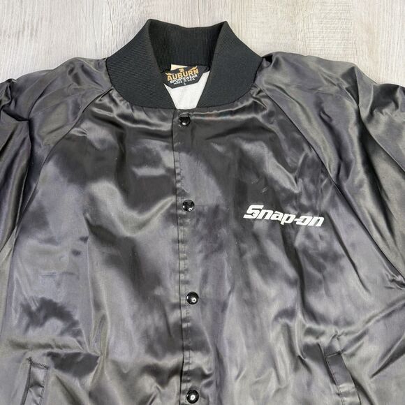 Snap-On Tools Men’s Large USA Satin Jacket Snap Buttons Black Vintage 80’s R - Picture 4 of 9